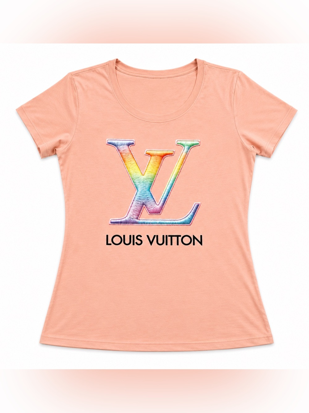 Peach Fitted Tee with Multicolor Monogram